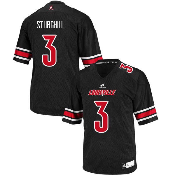 Men Louisville Cardinals #3 Cornelius Sturghill College Football Jerseys Sale-Black